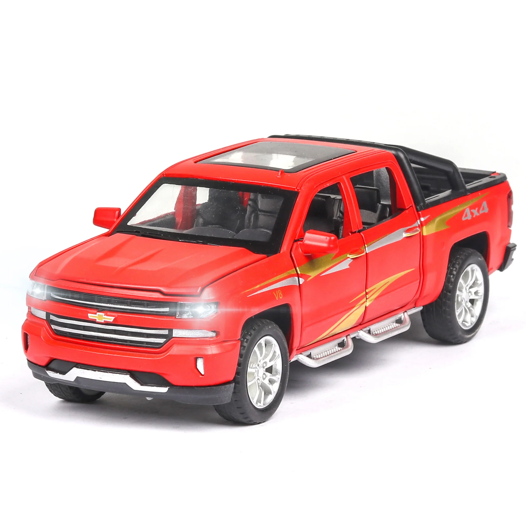 

Limited Sales Of Chevrolet Silverado 4*4 1:32 Car Model Diecasts Toy Vehicles Sound Light Pull Back Children Toys car Christmas