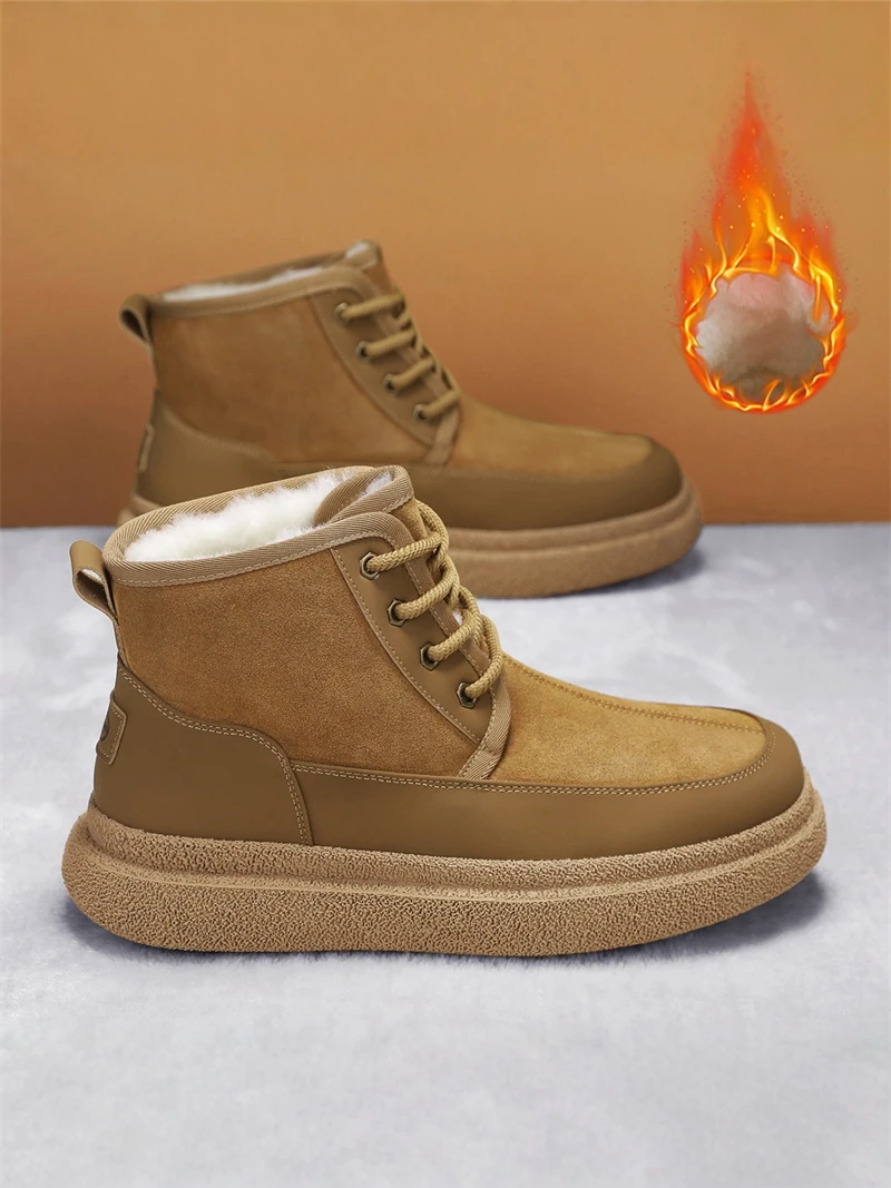 

Men's Winter Thickened Fleece Lined Snow Boots Outdoor Waterproof Anti-slip Leather Fur Integrated Cold Resistant Northeast C...