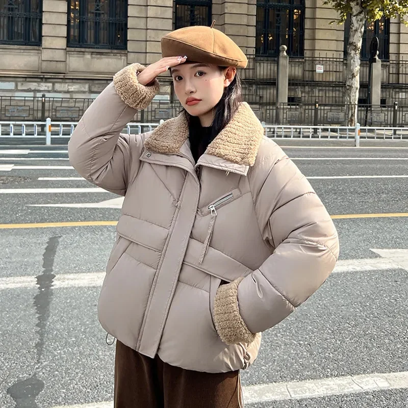 2024 New Women\'s Jacket Trendy Cotton Coat Loose Cropped Puffer Jacket Chic Padded Jacket Korean Style Winter Parkas Fashion Out