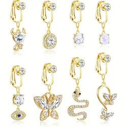 Drperfect 1Pcs Fake Belly Rings Clip on Belly Button Rings Opal CZ Non Piercing Dangle Navel Rings Fake Belly Piercing Jewelry