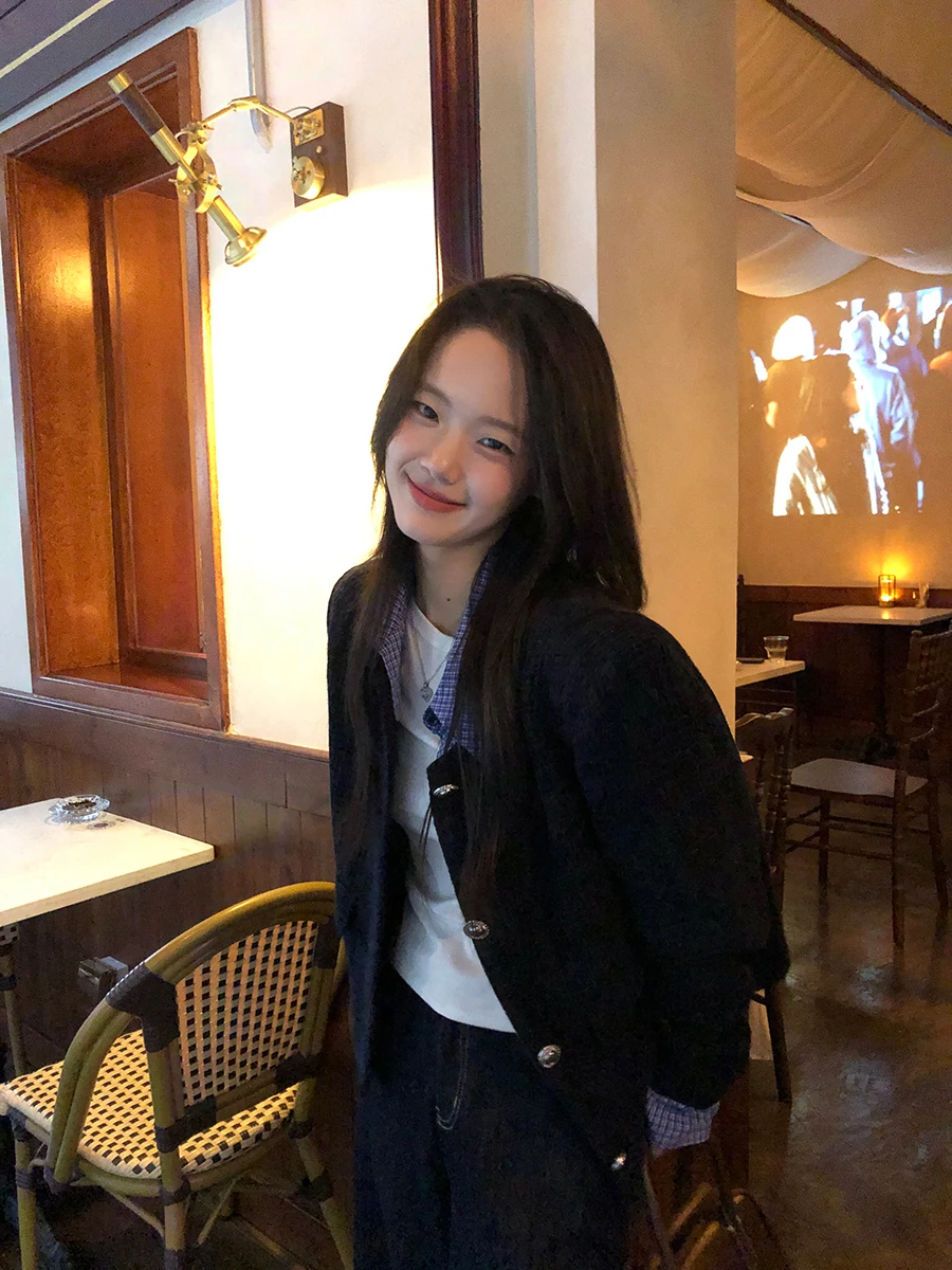 معاطف قصيرة بأزرار فرنسية أنيقة للنساء ملابس خريفية رفيعة بأكمام طويلة سترات كورية عصرية أمريكية عتيقة أنيقة