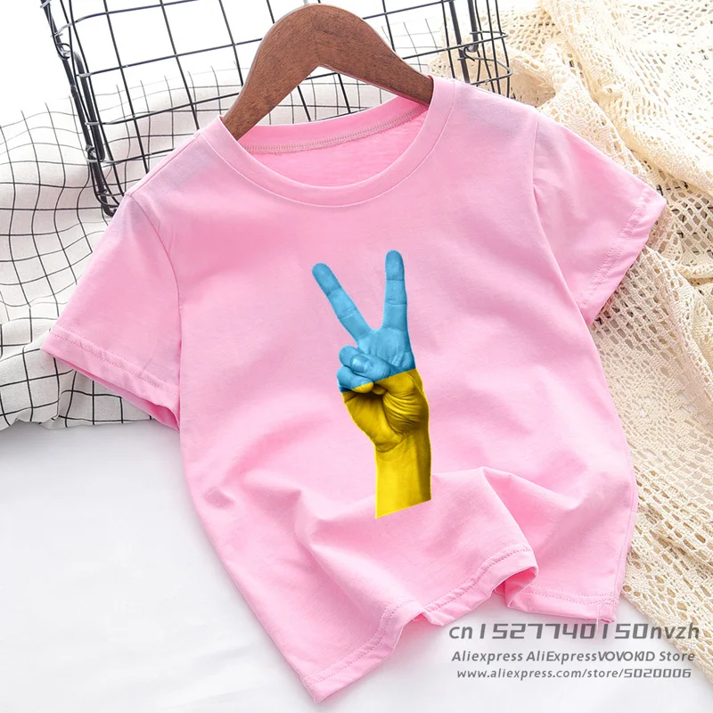 Funny Ukraine Finger Black Print T-shirt Boy Girl Summer Good Quanlity Tops Tee Little Baby Rock Streetwear Clothes,Polyester