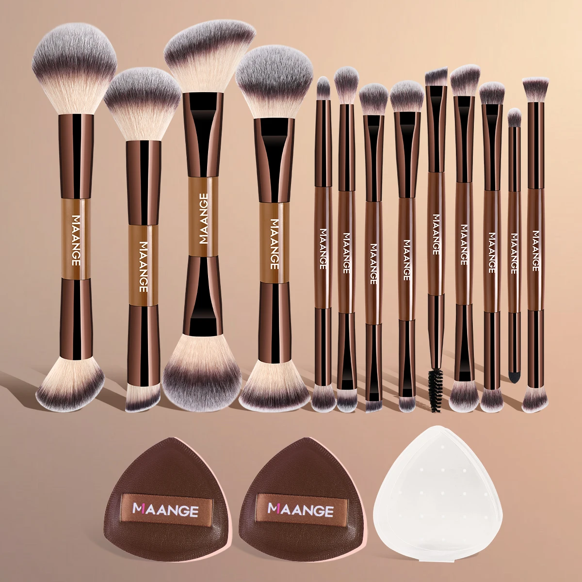MAANGE Kit de Maquillaje Profesional de 15 Piezas, Brocha para Base, Brocha para Sombra de Ojos, Brocha para Difuminar, Brocha para Corrector, Herramienta de Maquillaje Básica para Viaje