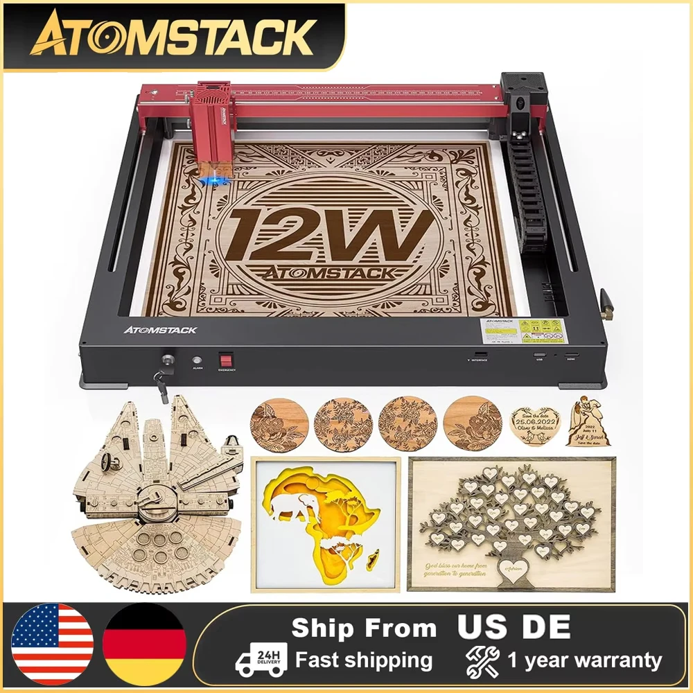 

ATOMSTACK A12 PRO Laser Engraving Machine 12W Output CNC Engraver DIY Cutter For Metal Wood Glass Acrylic No Installation