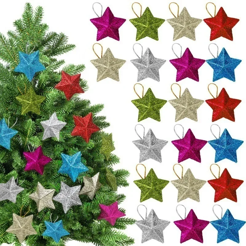 5cm Christmas Glitter Star Pendant Xmas Tree Hanging Five-pointed Star Ornament Craft Birthday Party Home Decoration Wholesale