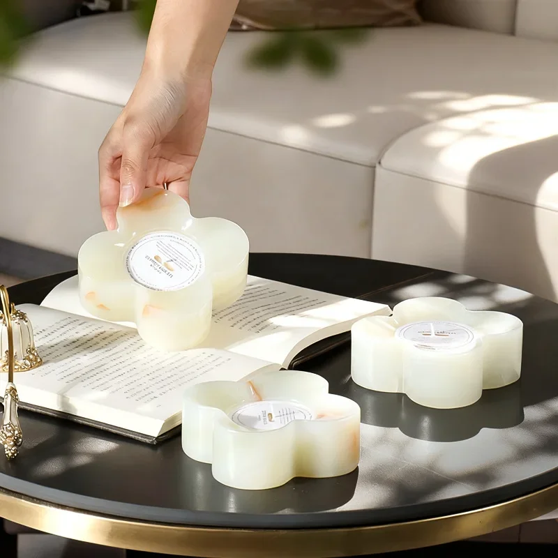 Modern Simple Natural Marble Petal Candlestick Ornament Home Furnishing Model Room Hotel Dining Table Candlestick Ornament