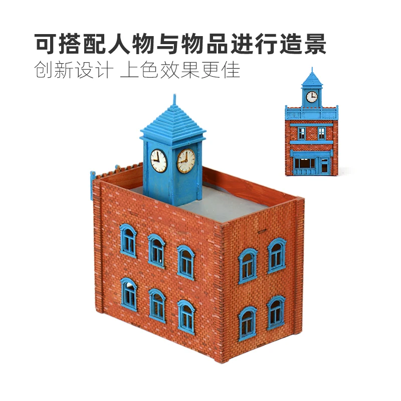 1/72 European Bell Tower Store Architectural Scene Wooden Assembly Model Ornament DIY Handmade Gift