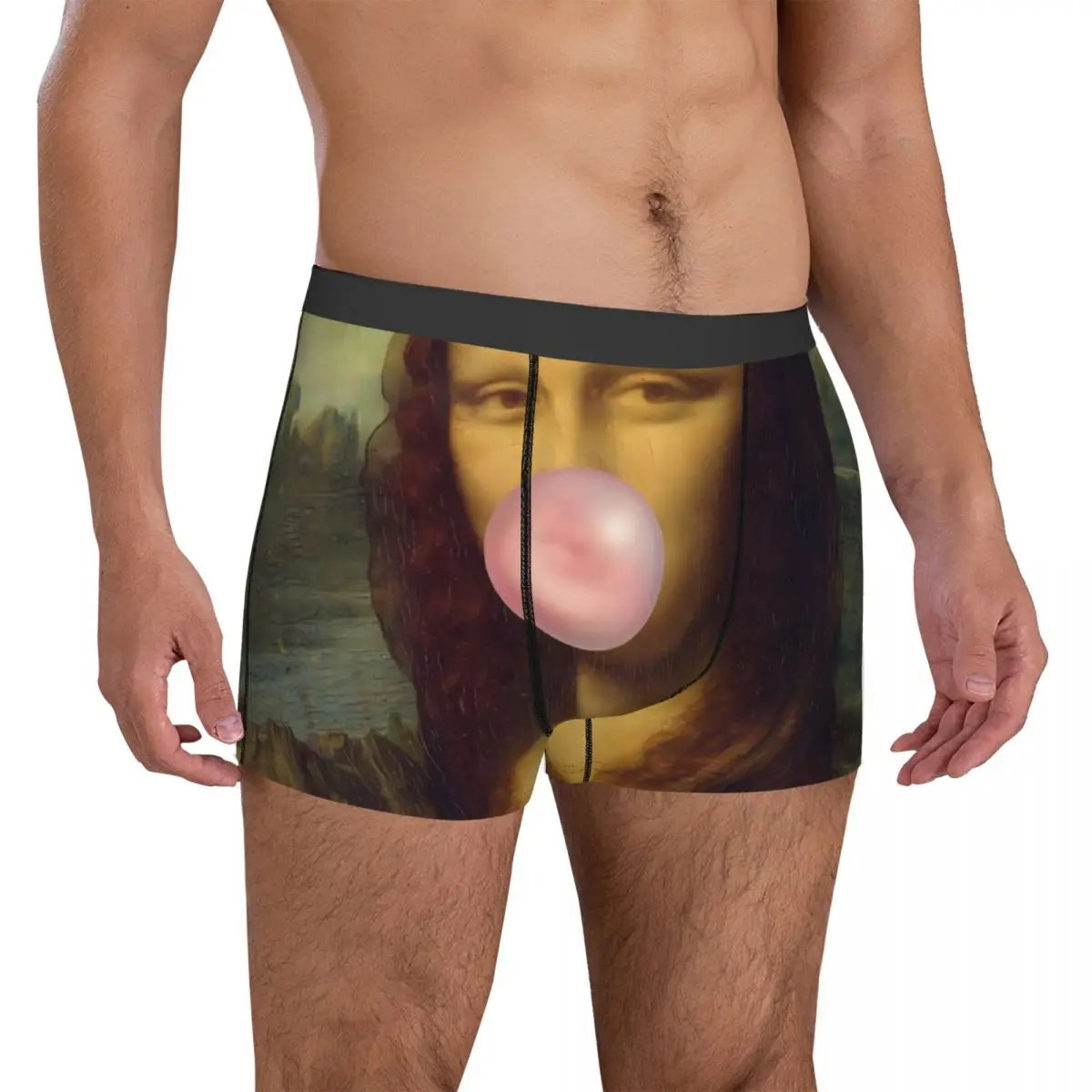 Mona lisa goma de mascar roupa interior homem engraçado cuecas impressão estiramento boxer shorts trendy boxer breve tamanho grande