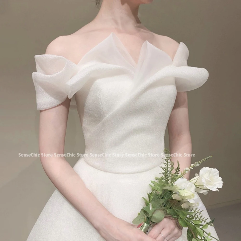 오프 숄더 프릴 웨딩 드레스 Tulle Korea 공식 민소매 Photoshoot 웨딩 드레스 Simple Bride 가운 드레스 맞춤형