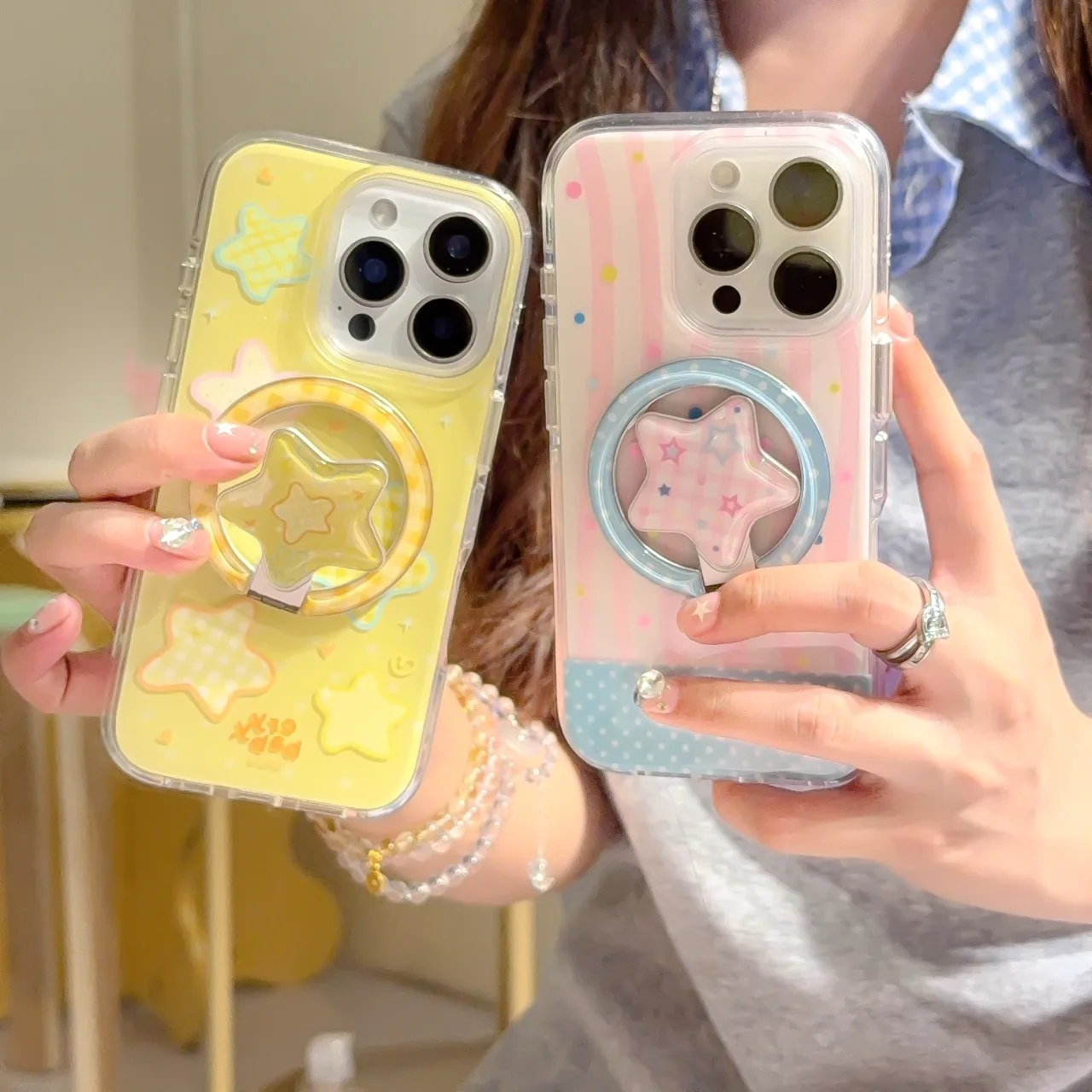 

Двойной IMD пентаграмма с магнитной подставкой Magsafe, беспроводное зарядное устройство, чехол для телефона для iphone 16, Pro max 15, 14, 13, задняя крышка