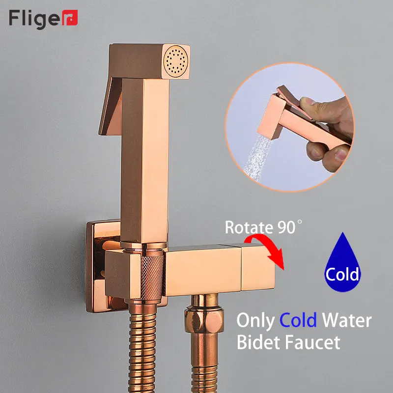 

Fliger Rose Gold Bidet Faucet Brass Toilet Bidet Sprayer Single Cold Water Handheld Toilet Bidet Faucet Hygienic Shower Head