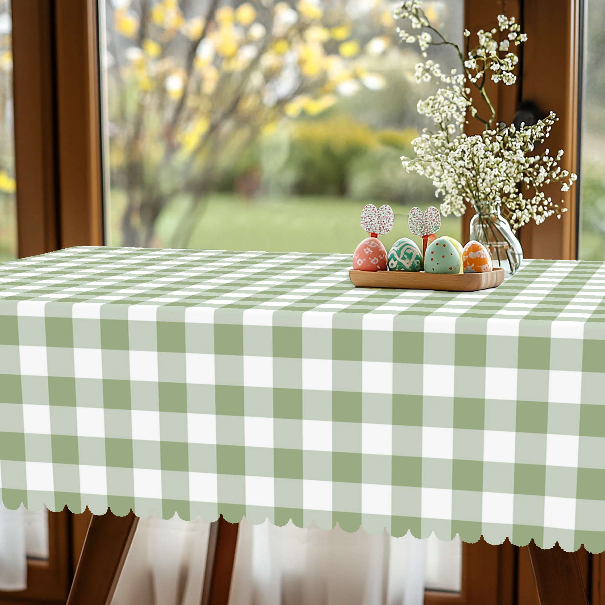 

1 Piece of Spring and Summer Plaid Round and Rectangular Tablecloths, Available in Various Sizes, French Retro Green Plaid Pattern Printing, Tablecloths for Home Kitchen, Indoor and Outdoor Use, Spring and Summer Home Decoration