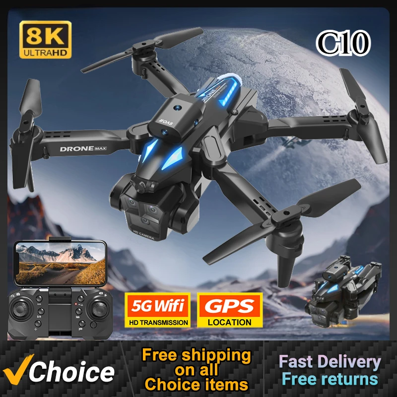 C10 RC Drone 4K Professional Three Camera HD Obstacle Avoidance Dron Wifi FPV Quadcopter Remote Control Aircraft Helicopter Toys