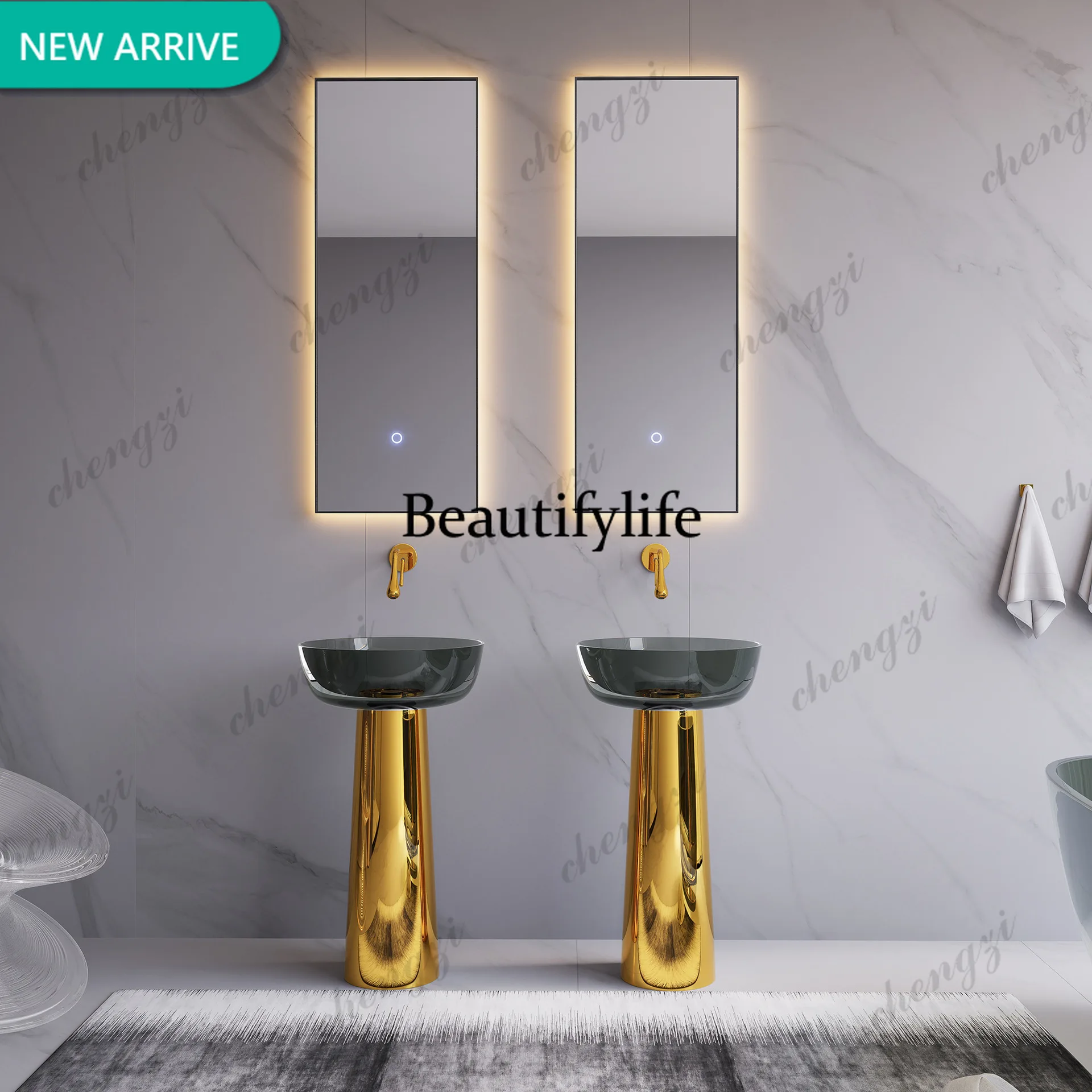 TTT  Stainless steel column transparent resin floor-to-ceiling hand wash basin hotel homestay column basin