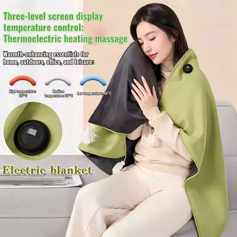 Electric Blanket 3 Level Temperature USB Rechargeable Portable Fast Heating Zipper Shawl for Home Office Outdoor Winter Warmth