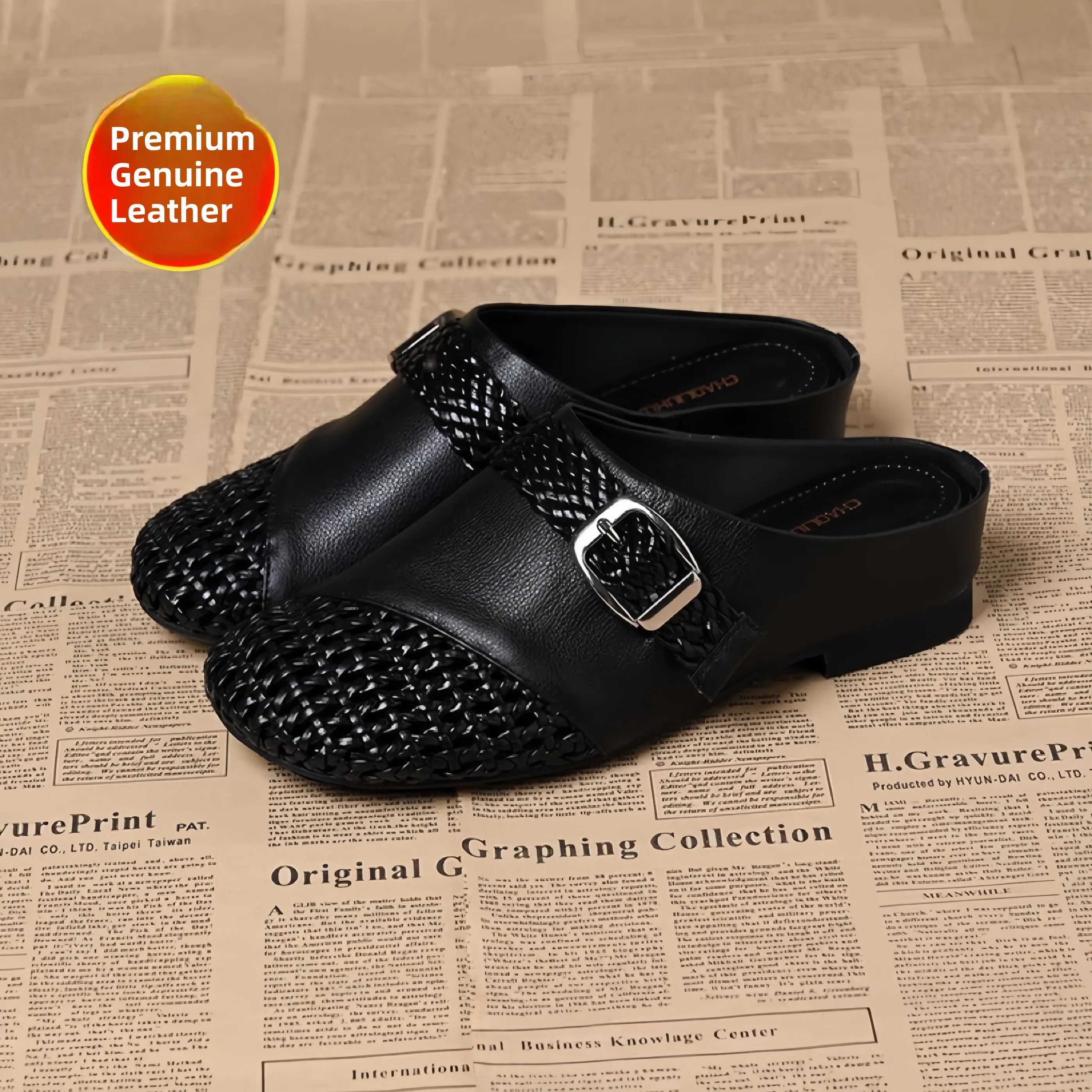 Sandalias Tejidas de Tacón Bajo para Mujer, Moda Verano 2025, Transpirables, de Cuero, Fáciles de Poner, con Plantilla de Espuma Viscoelástica para Mayor Comodidad