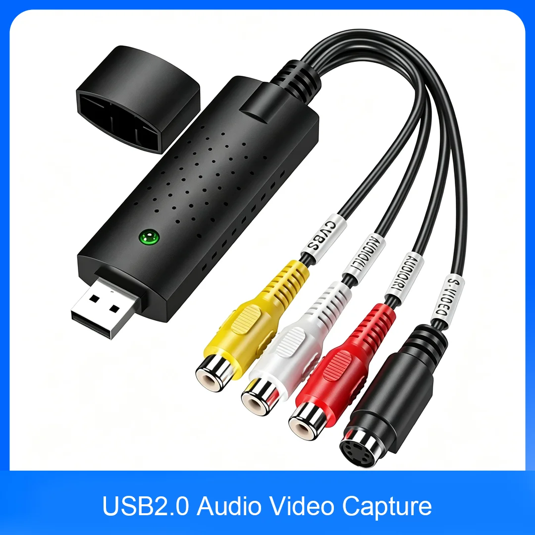 VHS To Digital Converter USB2.0 Audio Video Capture Card VHS VCR TV Camcorder Analog Video Grabber Adapter Support Win7 8 10