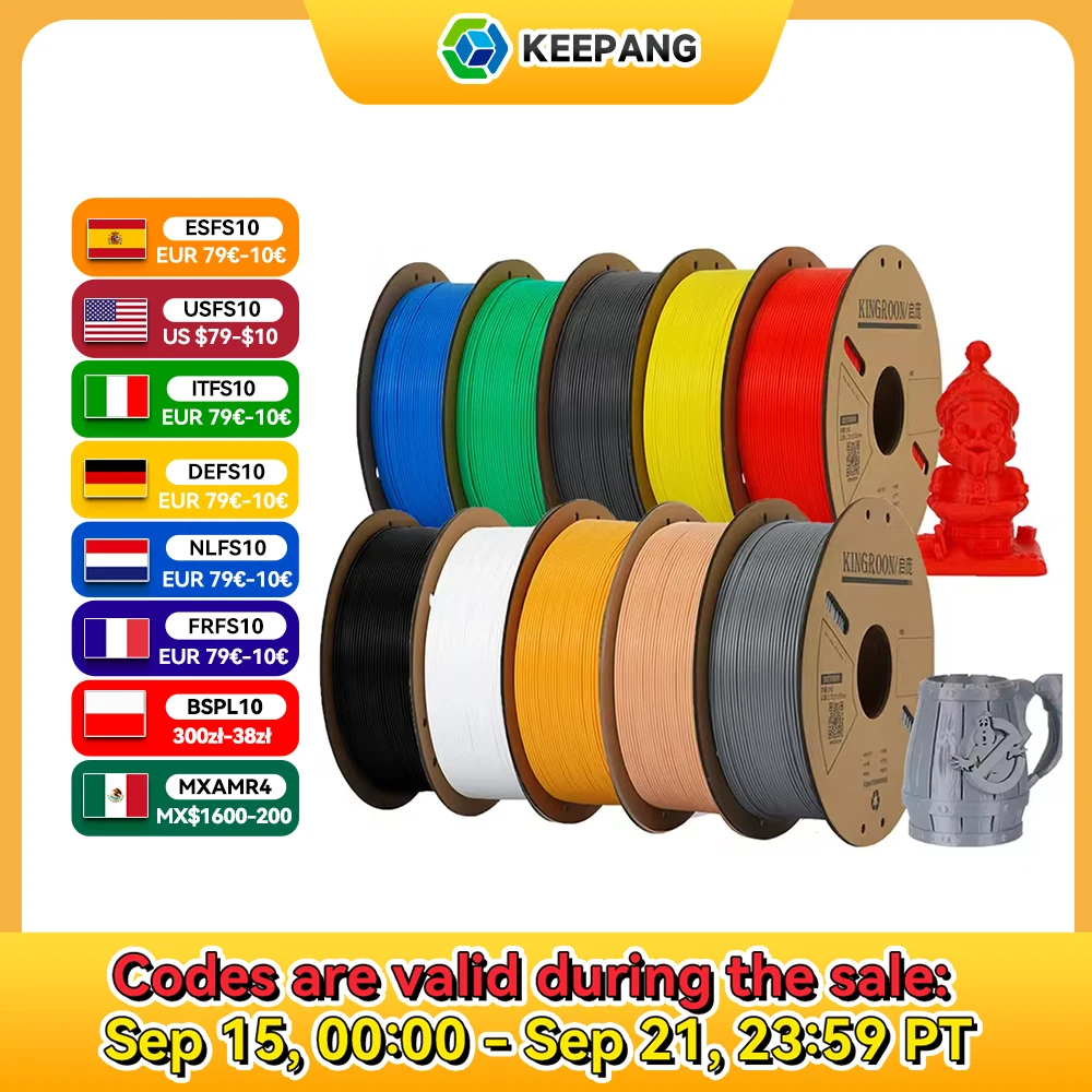 

KEEPANG PLA Filament 1,75 мм Нить для 3D-принтера 5/10 рулонов Пластиковый материал для 3D-печати 100% без пузырьков для FDM 3D-принтера MIX