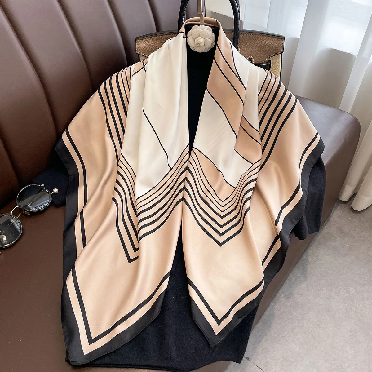 Luxus 90*90cm Platz Silk Schal Für Frauen Mode Druck Schal Warps Elegante Halstuch Bandanas Hijab Weichen fleck Damen Schal