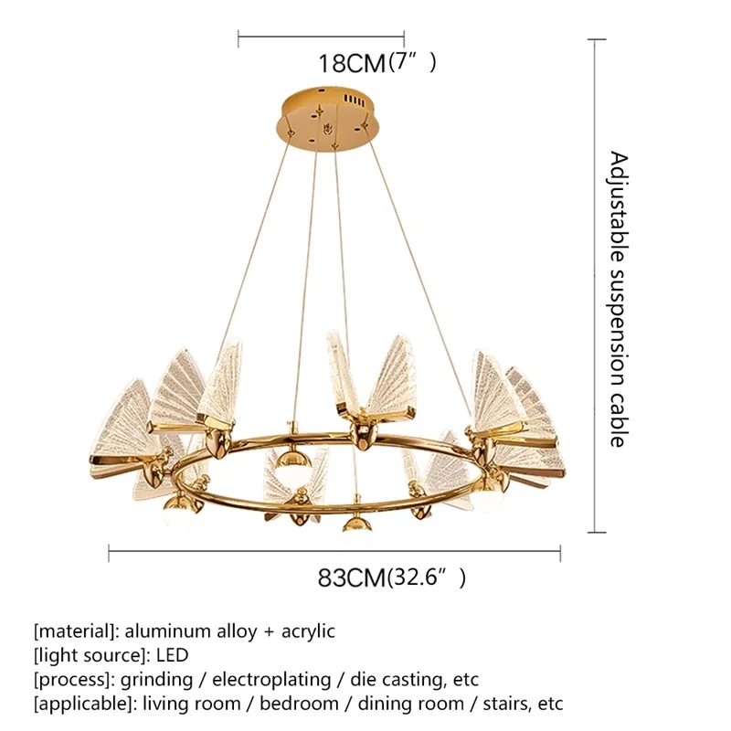 TYLA Nordic Colorful Chandelier Lamps Fixtures Pendant Lights Butterfly Ring Home for Home Decoration