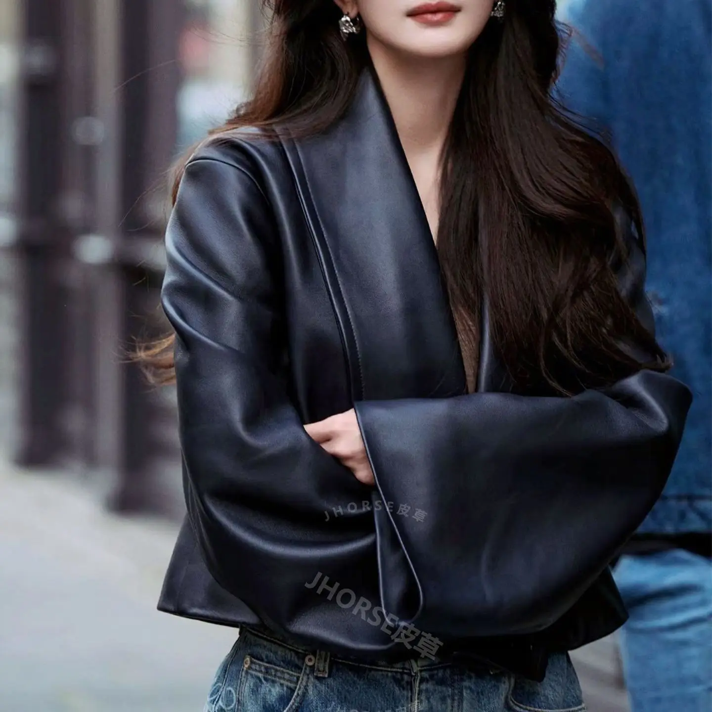 PU leather jacket women's autumn and winter models popular slim and thin loose  queen premium jacket short coat