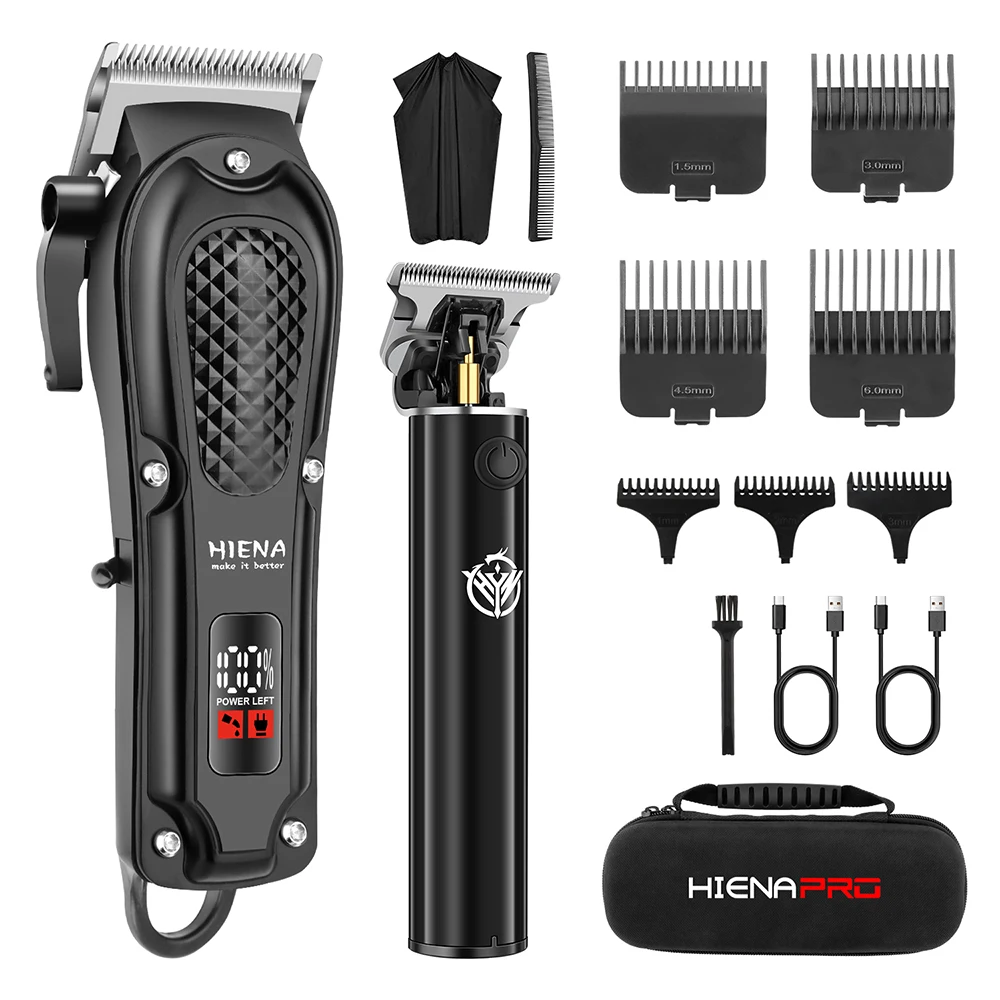 

HIENA Pro Hair Clipper Kit: 300 Min Runtime, Digital Display & Adjustable Cutter Head for Precise Haircuts