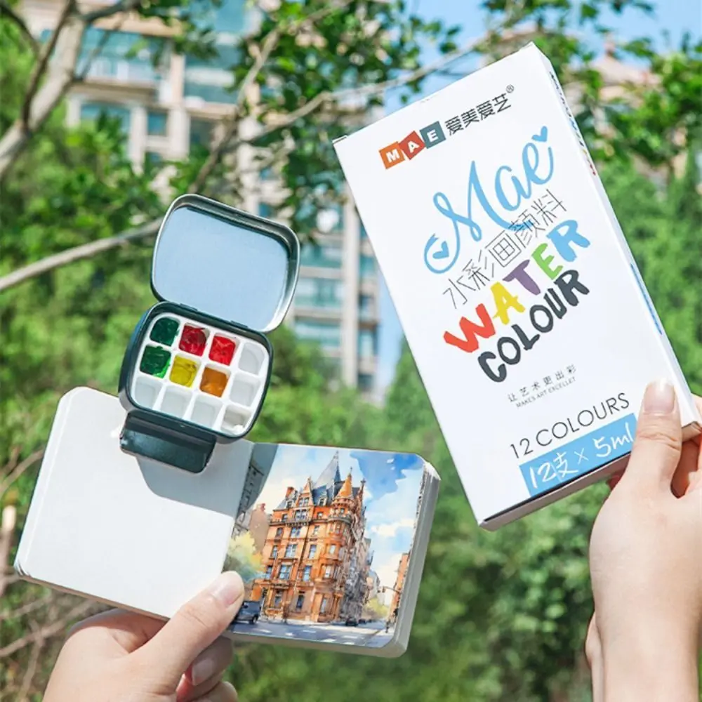 

Portable 12/24 Grids Watercolor Box Iron Travel Watercolor Paint Box Empty Outdoor Paint Pigment Box With Clip Art Accessories