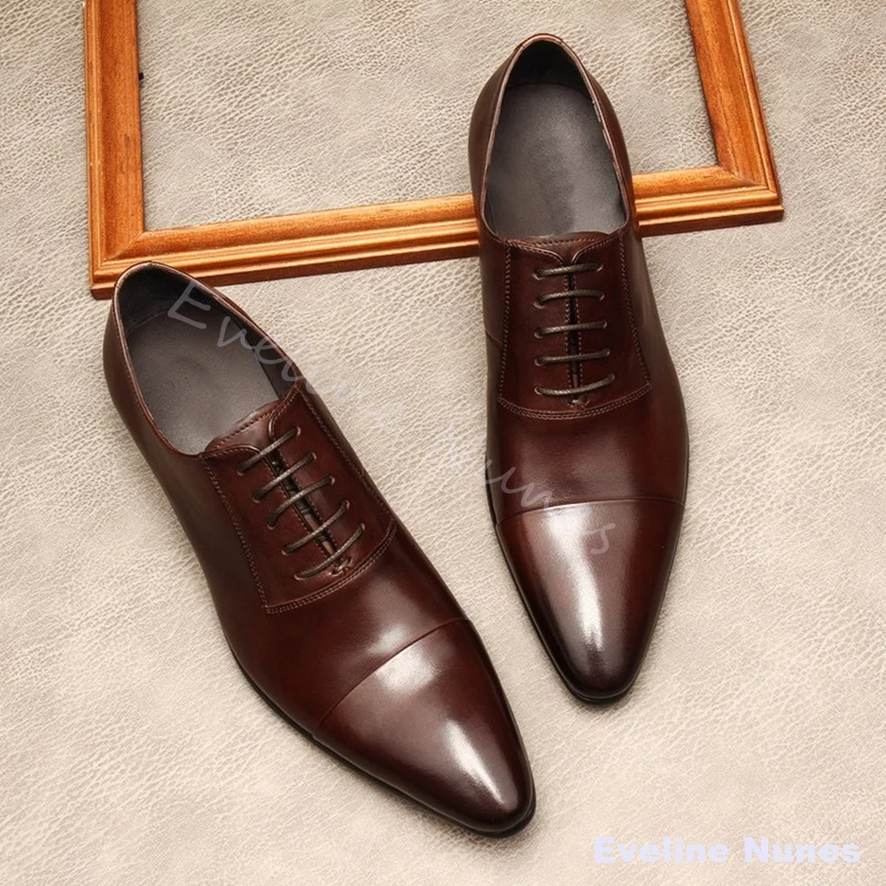 New British Style Leather Shoes Men's Genuine Leather Lace Up Pointed Business Dress Shoes Essential Leather Shoes for Gentlemen