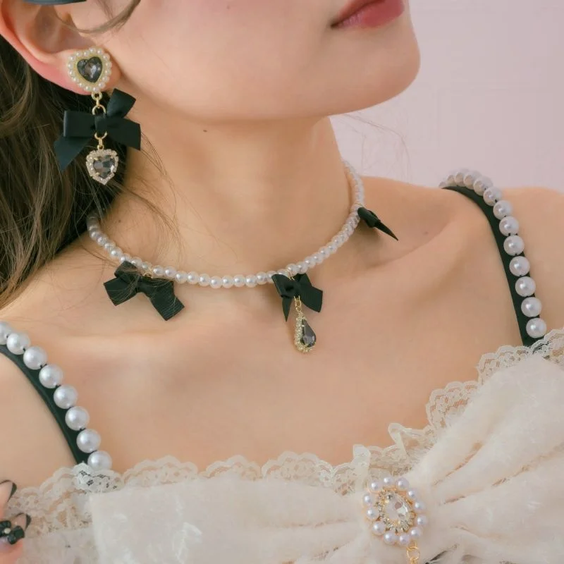 

Japanese mine series mass production handmade sweet lady bow water drop rhinestone necklacewomen‘s lolita neck accessories girl