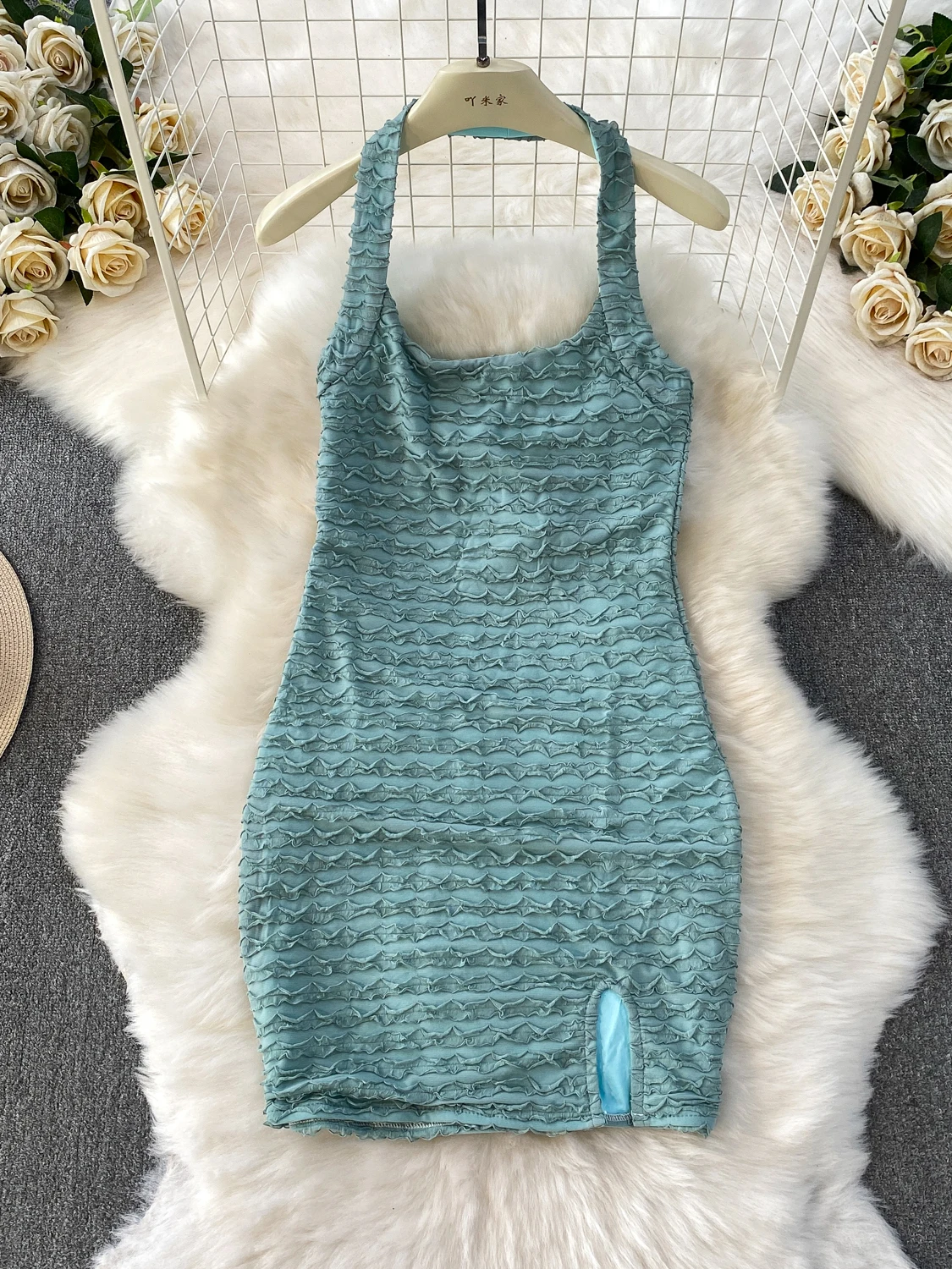 Sexy Bal Ne Hanging Dr femmes coupe ajustée Ele fente ort jupe t-shirt motif ondulé dimensionnel taille haute Ele...