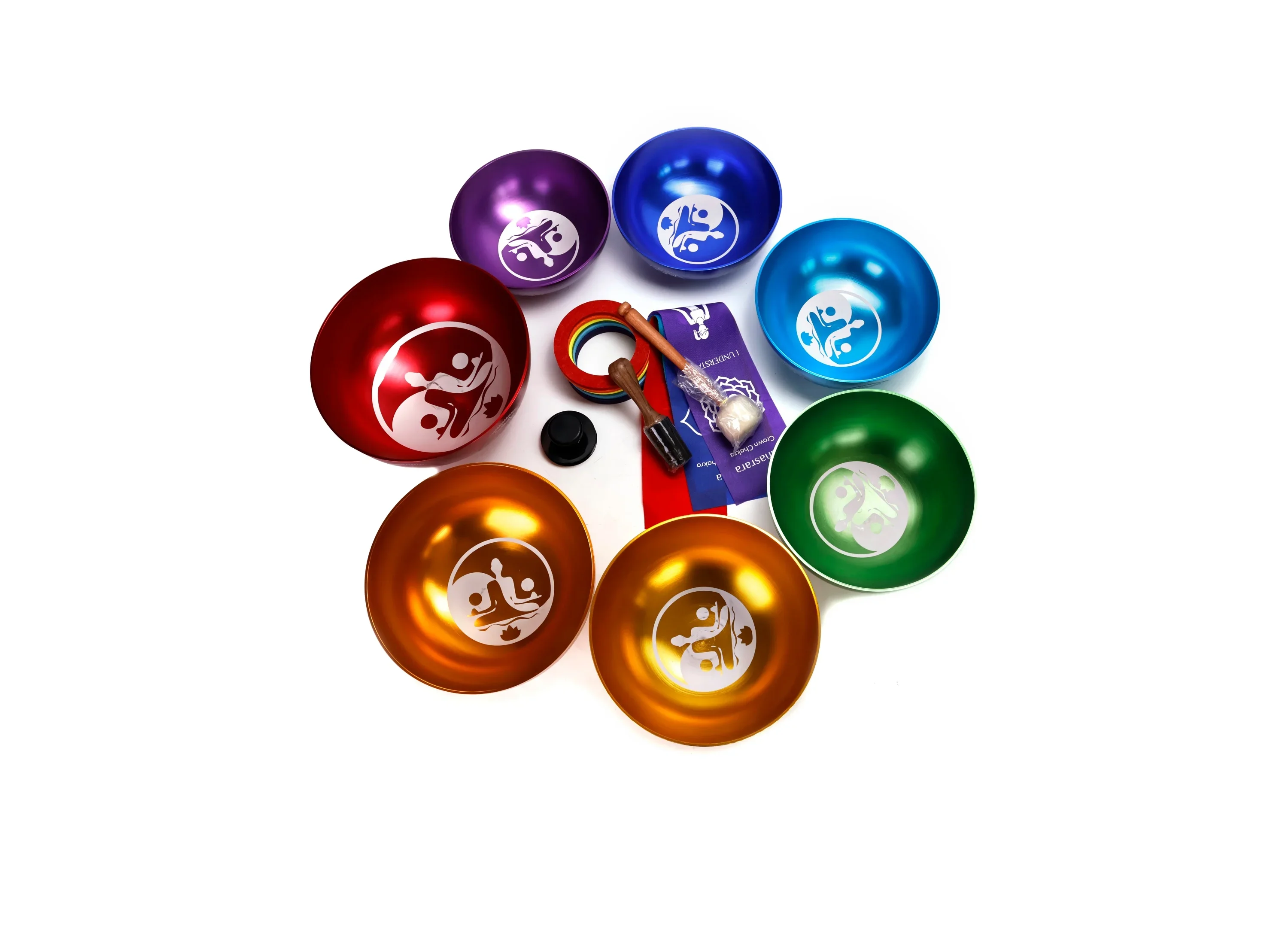 Singing Bowls Full Chakra Set Colors Double Carving  of Schumann Frequency Therapy for Sound Healing Bath Ideal