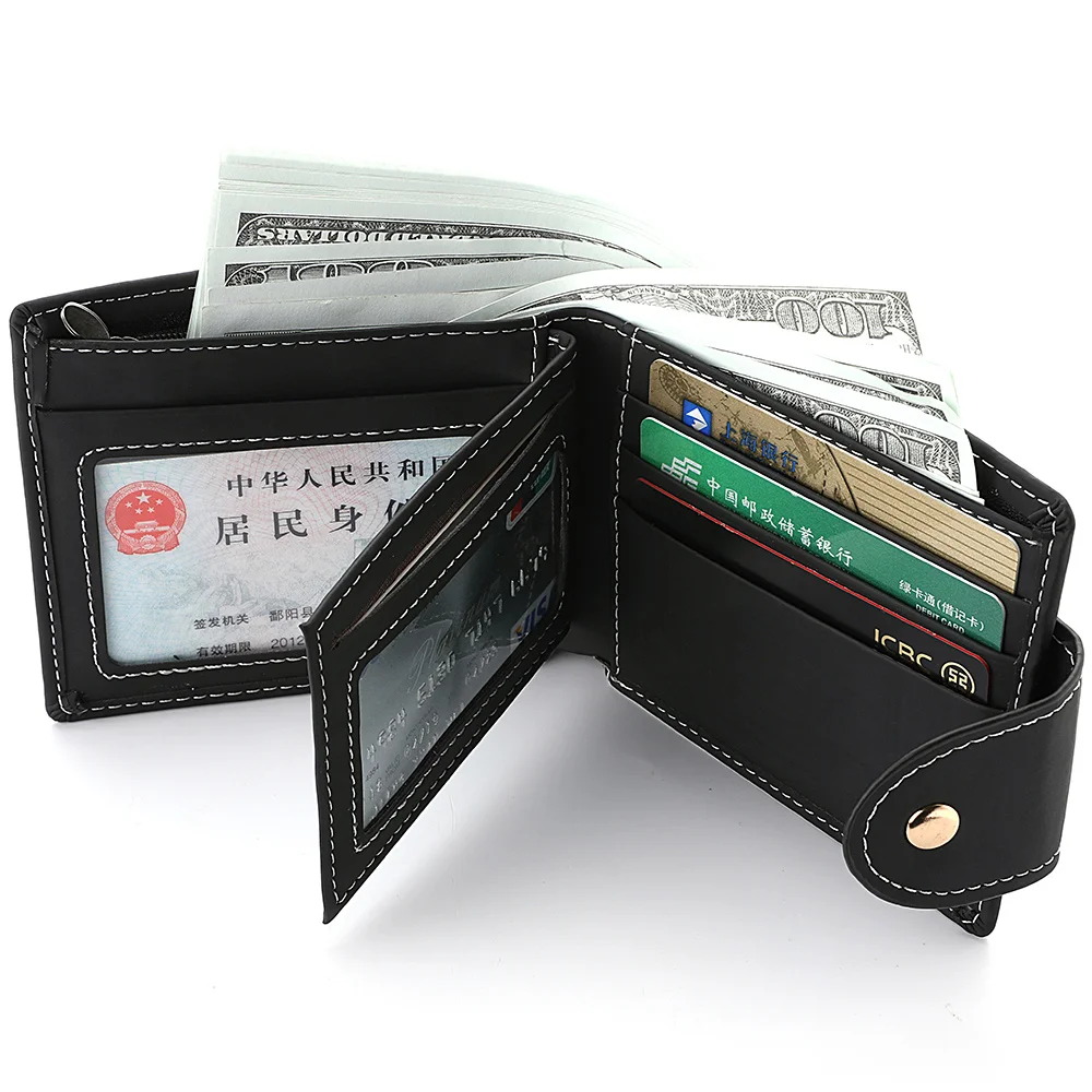 Portafoglio corto da uomo con tasca portamonete con cerniera in metallo con aquila Slot per foto trasparente a 3 pieghe Porta carte di credito con slot multipli