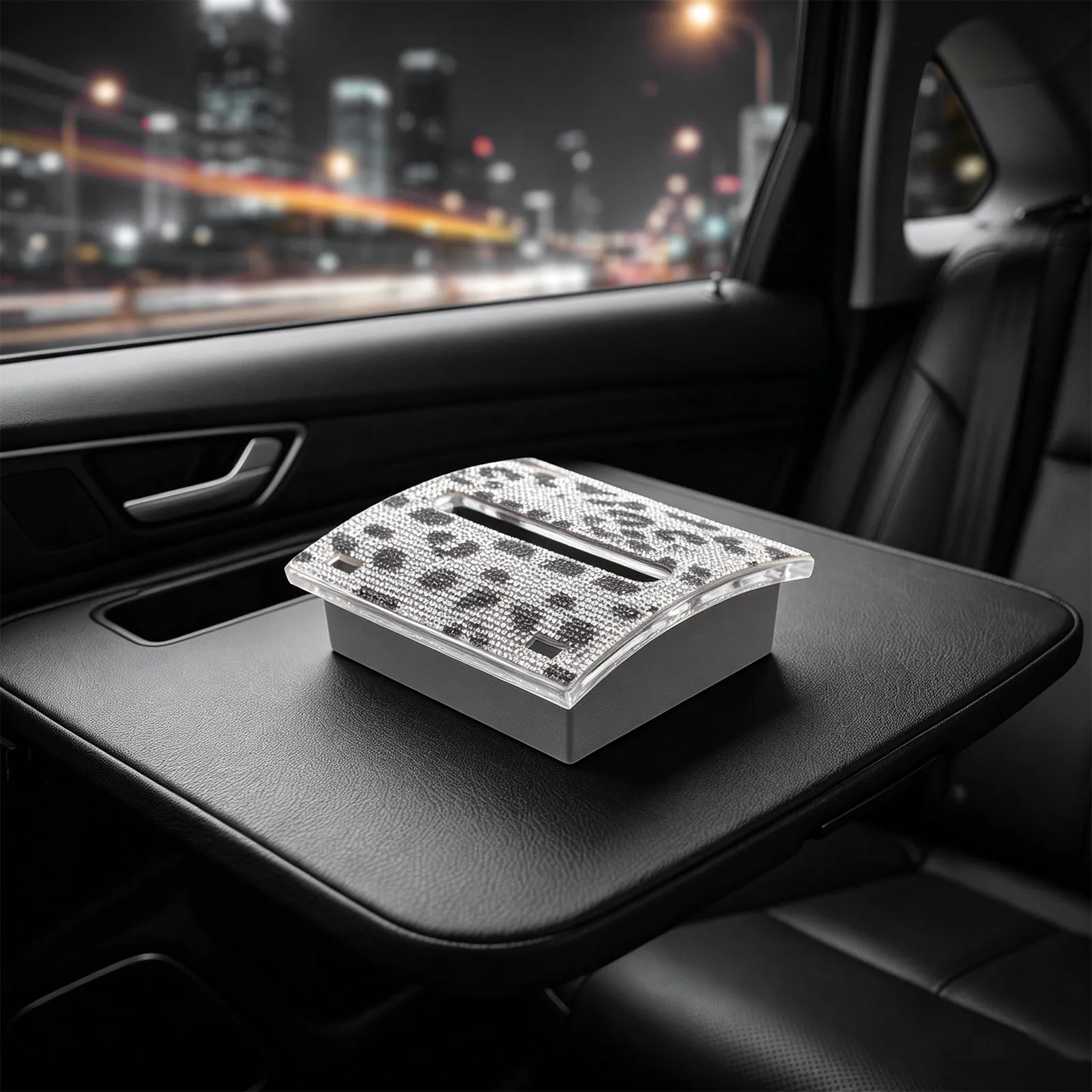 4x4のラインストーン装飾メモボックス、レオパード柄のプラスチック製デスクトップオーガナイザー、引き出し式のメモホルダー、キラキラ輝くデスクアクセサリー、キューブ型