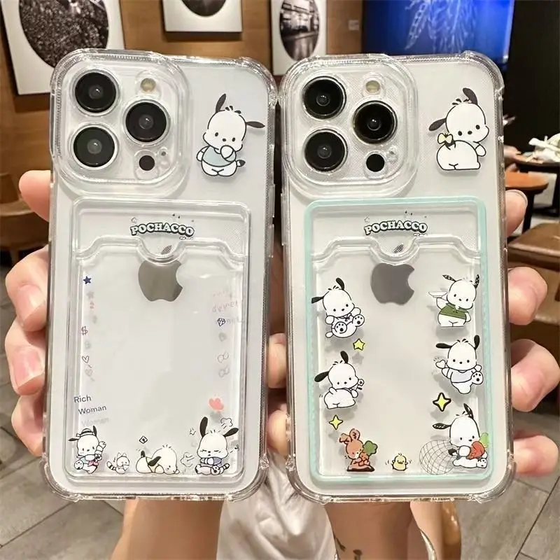 Creative anime character puppy soft card slot phone case for iPhone 15 14 17 16 Pro Max Plus transparent protective case gift