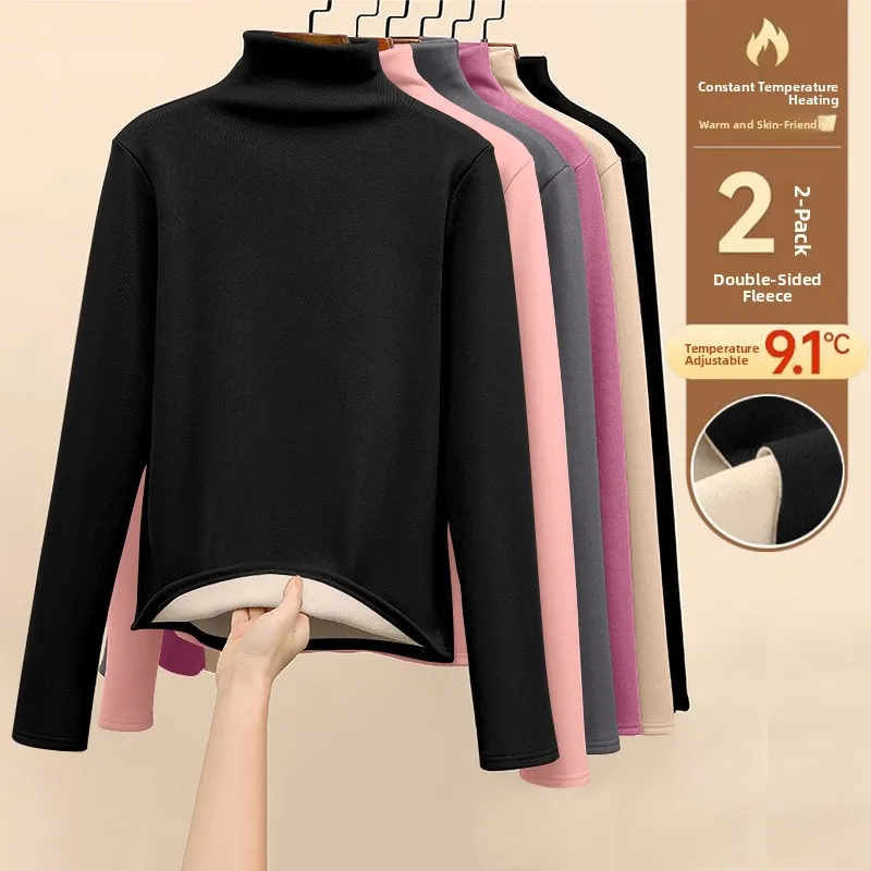 

Новая модная женская теплая футболка с высоким воротником и подкладкой из флиса, с ионной AB-покрытием, зимняя, 2024