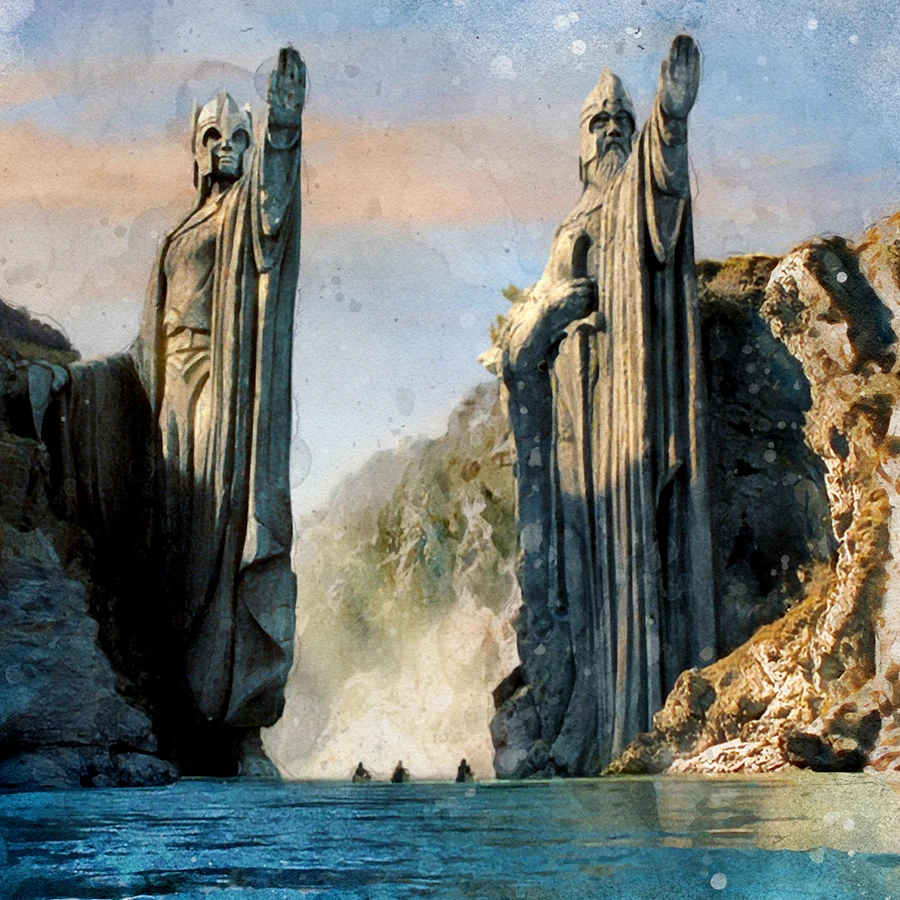 2pc Tolkien Middle Earth Landscape Print The Rivendell Watercolor Painting Travel Gift Poster The Argonath Wall Picture Decor