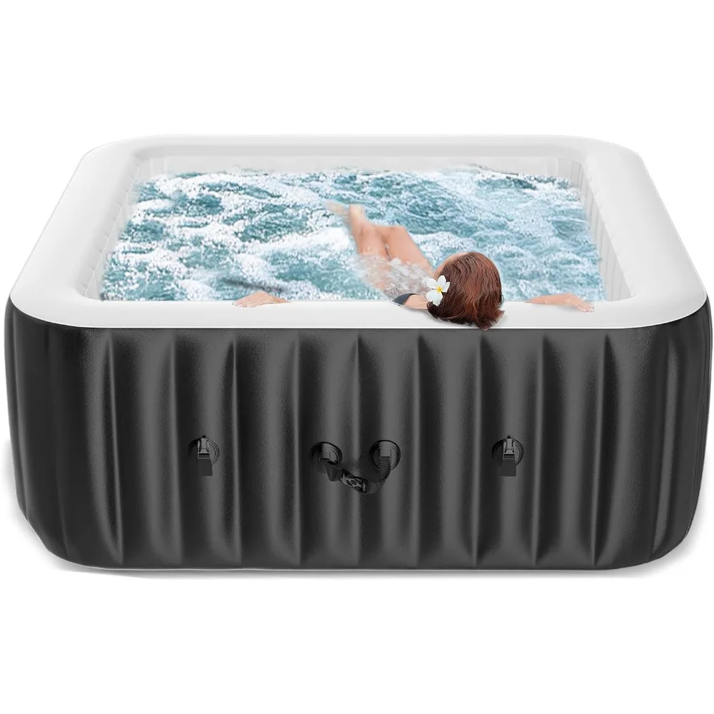 

4-6 Person Inflatable Hot Tub, Portable Blow Up Hot Tub Square Portable Outdoor Spa with 130 Bubble Jets and Heater Pump, Filter