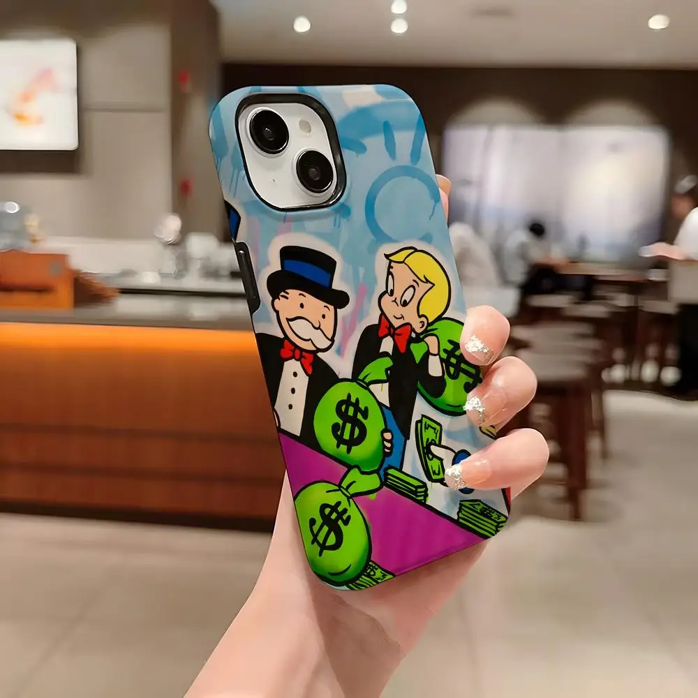 Trend Cartoon Dollar Alec Monopoly Phone Case For Iphone 16 Pro Max 15 13 14 12 11 14 Pro Max 15 Pro Max Two-in-one Cover