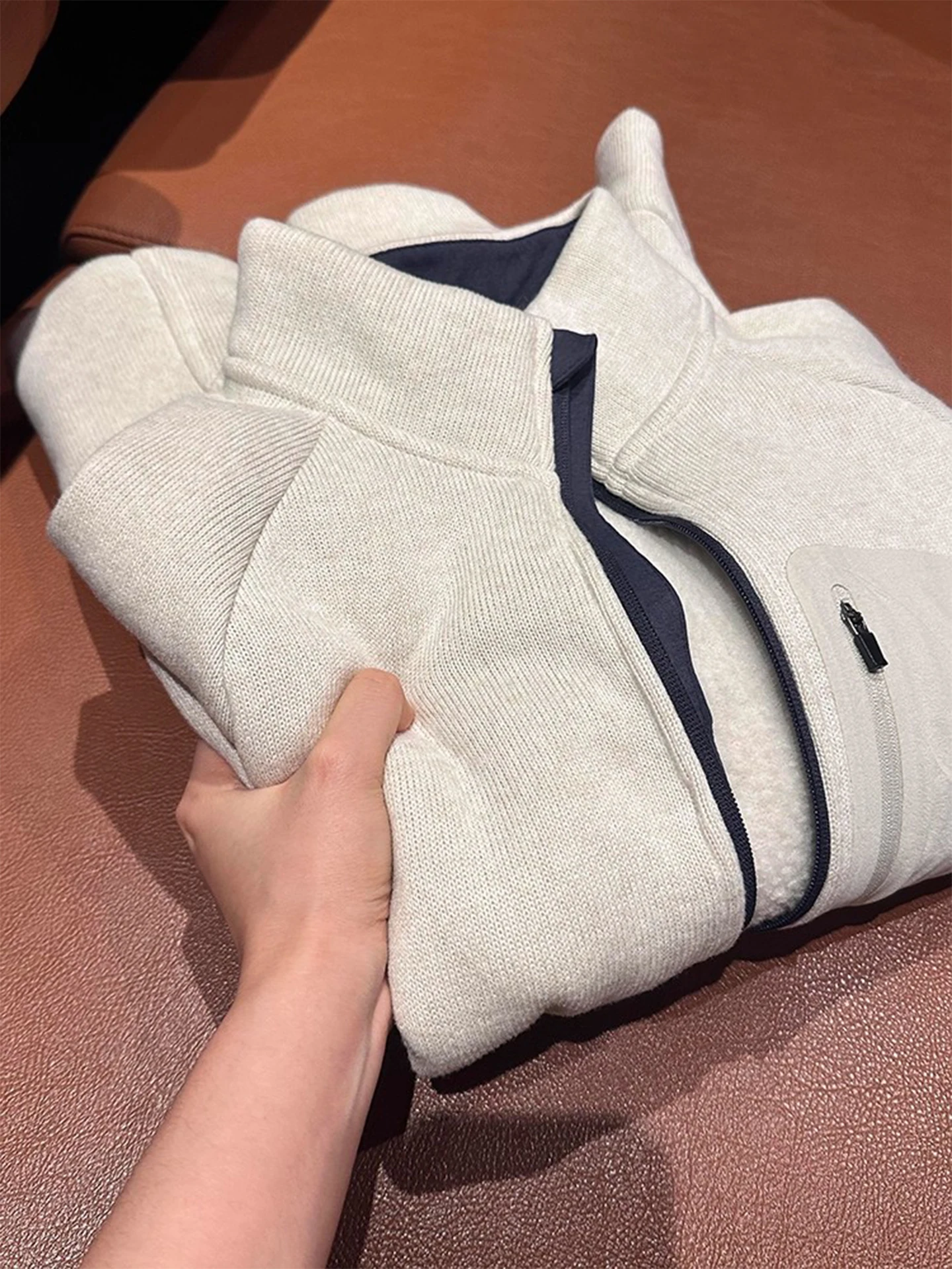 

Men's Fce Lined Knitted Zipper Cardigan Jaet Thi Warm Spor Stand Collar Series Outerwear Autumn Winter Casual Sle