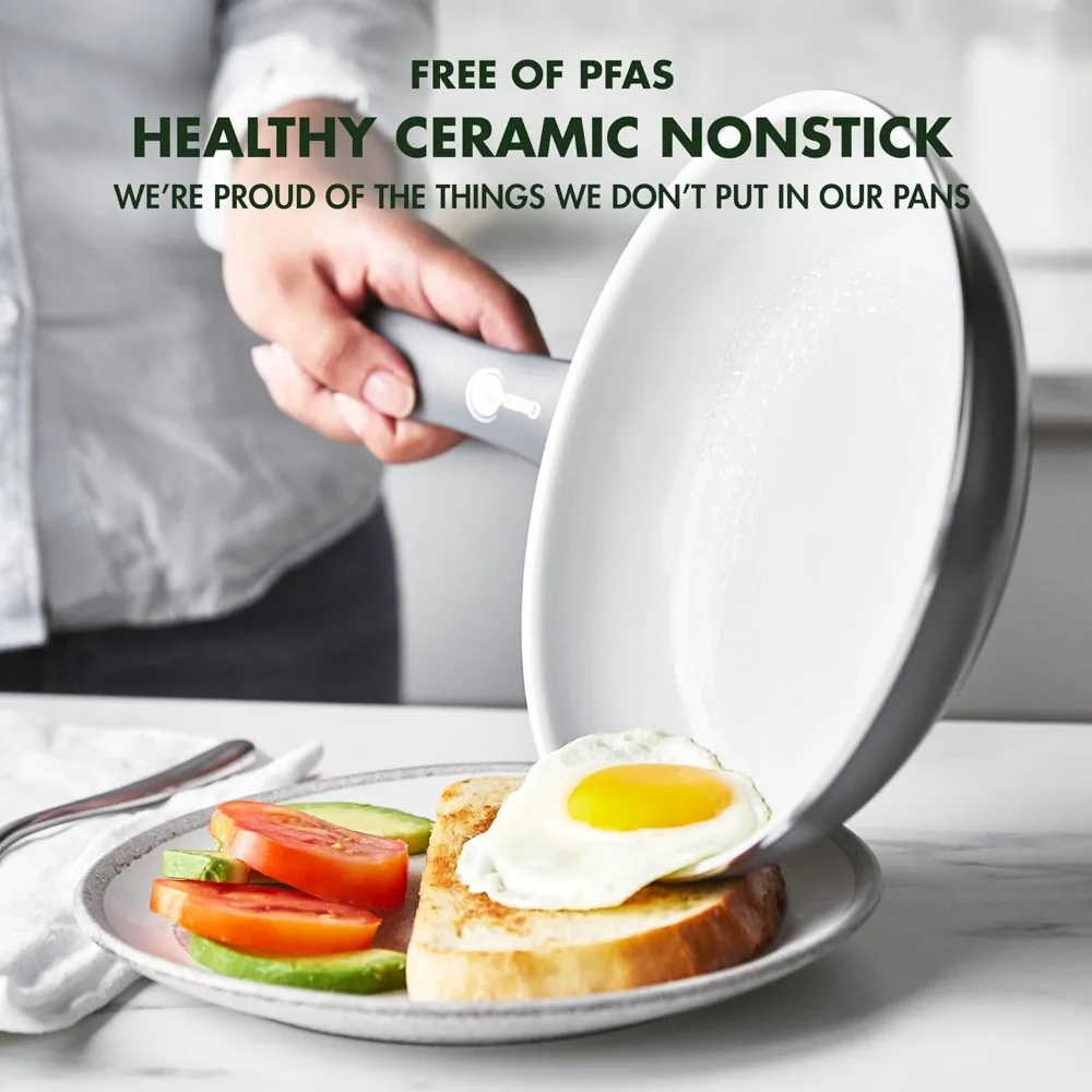 

8” & 10” Non-Toxic Ceramic Nonstick Frying Pan Set, PFAS-Free, Dishwasher Safe, Stay Cool Handle for Home Cooks