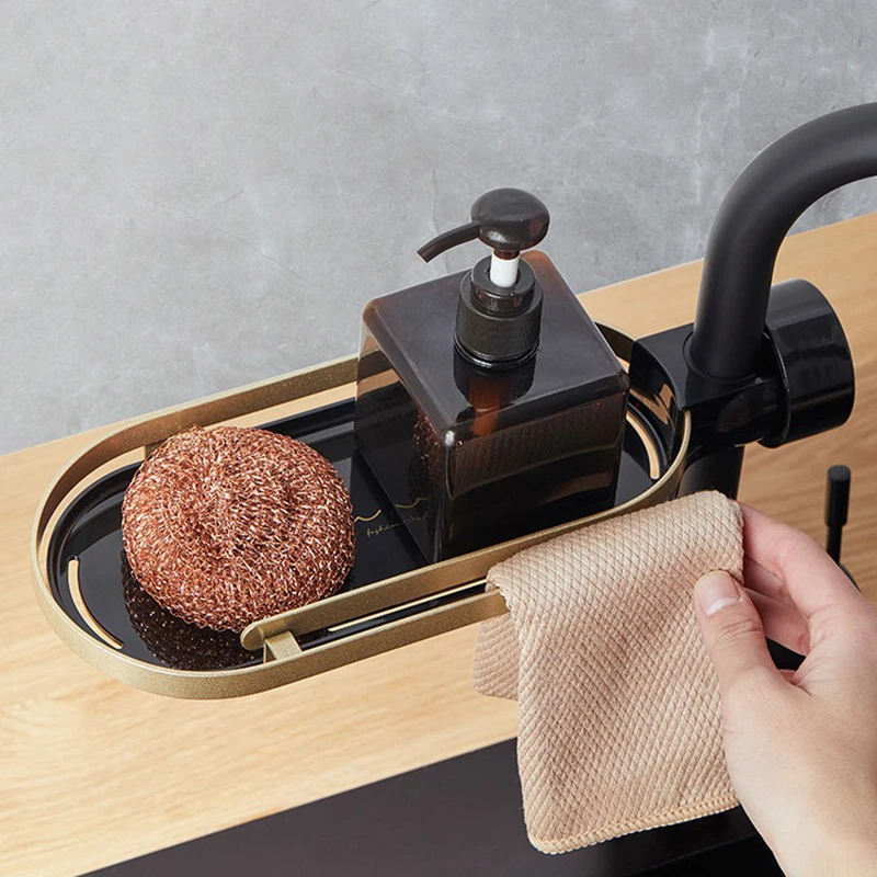 Kitchen Space Aluminum Sink Drain Rack Sponge Storage Faucet Holder Soap Drainer Shelf Basket Organizer Bathroom Accessories