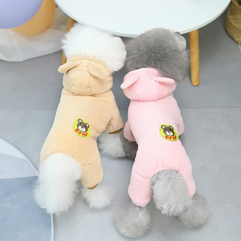 Thicken Warm Dog Outfit Winter Dog Clothes Jumpsuit Coat Corduroy Puppy Rompers Yorkshire Pomeranian Poodle Bichon Pet Clothing