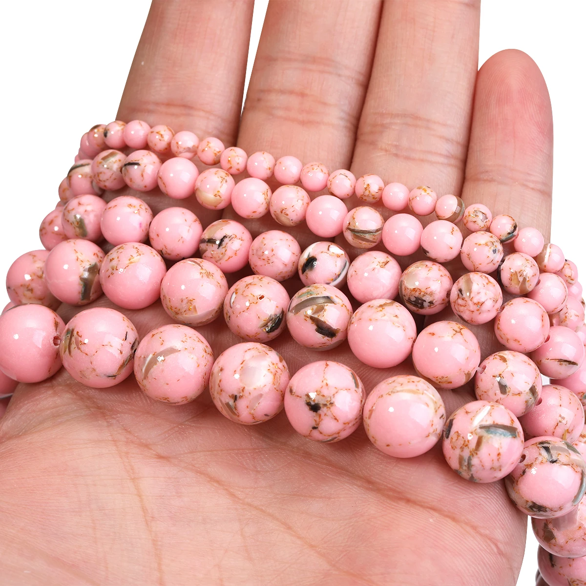 

4 6 8 10 12MM Natural Second Generation Pink Shell Turquoises Stone Loose Round Beads for Jewelry Making Diy Bracelet Necklace