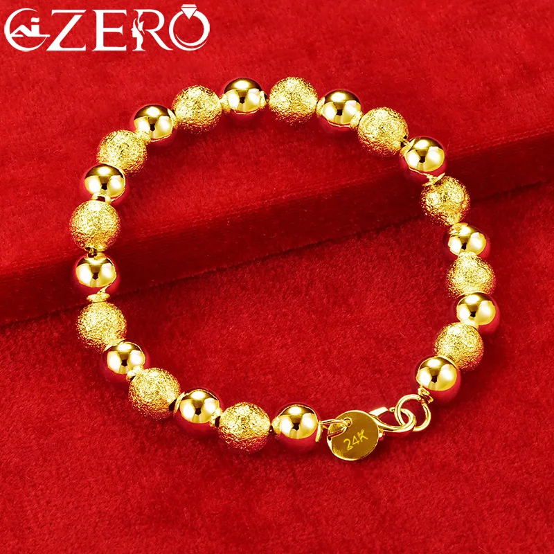 ALIZERO Bracciale a catena con perline opache lisce in oro 18 carati da 8 mm per le donne Lady Fashion Charm Jewelry Party Wedding Bellissimi