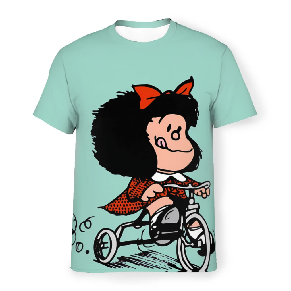 On A Bicycle Enjoys LifeAnime Mafalda Polyester Print Men T Shirt Outdoor Sports Quick-drying Clothes Casual T-Shirt Street Tees