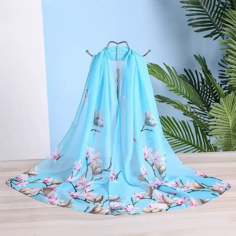 

2024 New Silk Korean Scarf Women Printing Spring and Summer See-through Long Scarves Pashmina Female Shawl Hijab Bandana L29