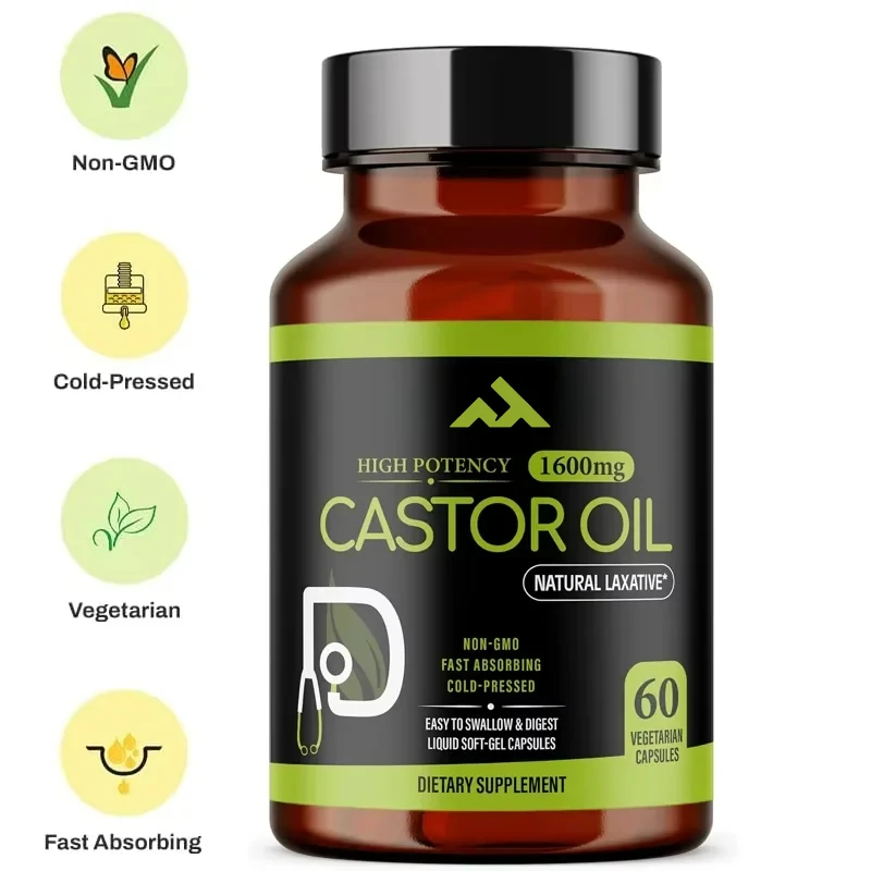 

60 Capsules Castor Oil 1600mg | Non GMO | Vegetarian , Cold Pressed - High Efficacy