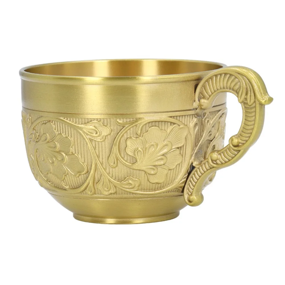 Teacups Embossed Carving Drinking Coffee Mug Craft 150ml Wine Drinking Cup Brass Drinking Tea Cup Carnival Party