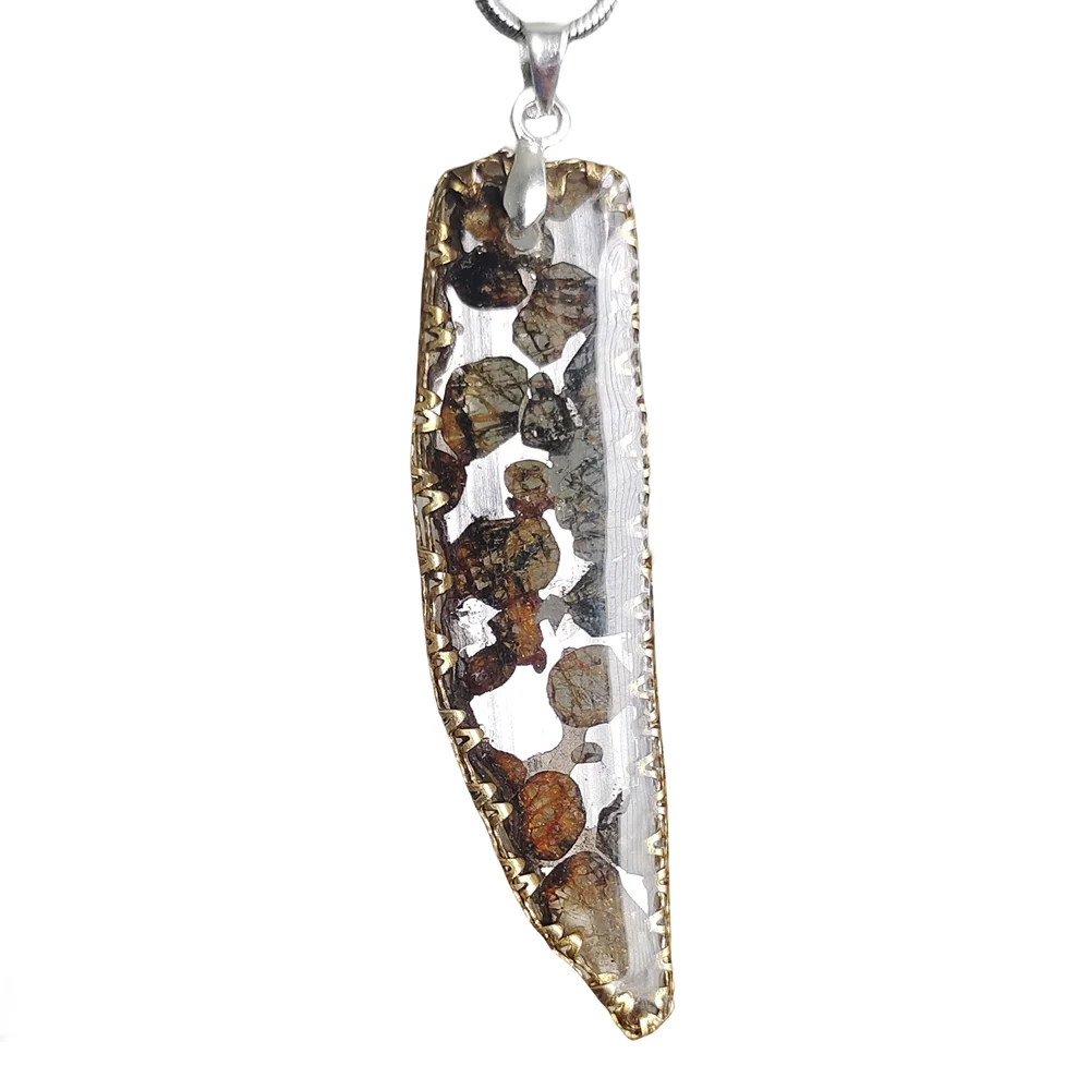 Brenham Olive Meteorite Pendant Natural Meteorite Material Specimen Olive Meteorite Necklace - CB177