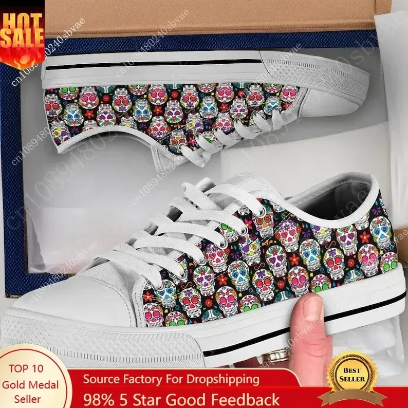 Sugar Skulls Low Top Shoes Men Women Teenager Sneakers Canvas High Quality Sneaker Casual Customized Couple Shoe White Sole